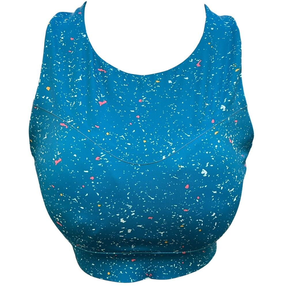 Brooks Running Sports Bra Size 32DD/E Blue Confetti Speckle Racerback Workout
